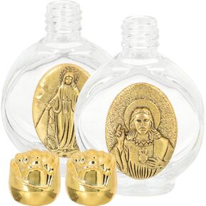 Didiseaon Empty Glass Christian Holy Water Bottles Jesus Design Refillable Catholic Holy Water Dispenser Screw Lid Essential Oils Container 2pcs
