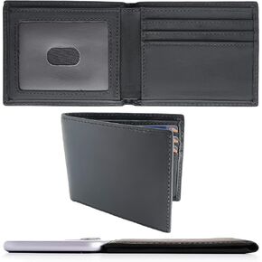 Front Pocket Wallets for Men Minimalist Thin Mens Wallet Slim Leather Compact Bifold Wallets for Men Slim RFID BlockingSmall Black with ID Window and Gift Box Credit Card Holder