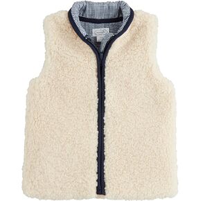 Mud Pie Girls Children Sherpa Zip Navy Vest-Ivory
