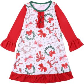 Merry Christmas Toddler Girls Night Dress Snowman Santa Claus Christmas Tree Elk Pattern Dress 2-3T