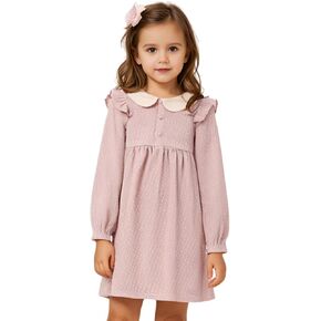 Girls' Casual Long Sleeve Toddler Fall Clothes Ruffle Trim Sleeve Dress Ideal for Little Girls 2-6T