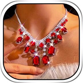 JEWEKY Crystal Pendant Necklace Jewelry Red Sparkly Rhinestone Necklaces Prom Rave Neck Chain for Women