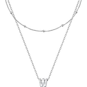 ChicSilver Layered Initial Necklace for Women Girls 925 Sterling Silver Dainty Satellite Chain Choker Initial Pendant Necklace