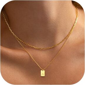 Dainty Gold Necklace for Women - 18K Gold Plated Layered Initial Necklaces for Women Simple Paperclip Chain Cute Letter A-Z Initial Necklace Gold Layered Necklaces for Women Jewelry Gifts