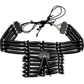 outROAR Gear Breastplate Choker Necklace Native American Indian Style, Buffalo Bone - Handmade Traditional Hairpipe Beads - Adjustable Bone Choker for Women and Men