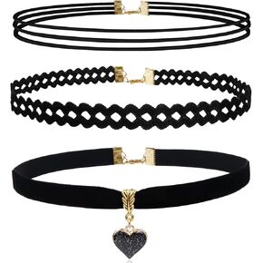 Choker Set 3 PCS Necklace Gothic Choker Heart Charm Velvet Gothic Classical Collars