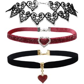 Choker Set 3 PCS Necklace Gothic Choker Heart Charm Velvet Gothic Classical Collars