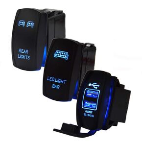 Universal 3pcs Rocker Switch LED Light & Rear Light & USB Power Charge Toggle Switch Blue Backlit 20A 12V Compatible with ATV UTV RZR Ranger Maverick Commander SUV