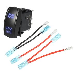 Motoforti Universal LED Pod Light 5 Pin Momentary Toggle Rocker ON-Off Switch Laser Button 20A/12V 10A/24V, Waterproof for Car, Plastic, Blue LED Lighted, 1 Set