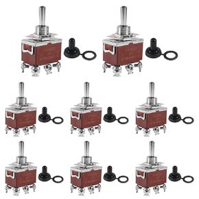 8PCS 6Pin Heavy Duty Rocker Toggle Switch 15A 250V 20A 125V SPDT 6 Pin ON/Off/ON Waterproof Momentary Toggle Switch with Boot Cover for Automotive Boat Car Truck