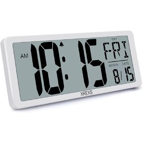 XREXS Large Digital Wall Clock, Battery Operated Alarm Clocks for Bedroom Home Decor, Count Up & Down Timer, 14.17 Inch Large LCD Screen with Time/Calendar/Temperature Display (Batteries Included)
