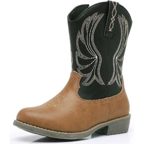 Apakowa Girls Cowgirls Boots Glitter Mid Calf Girls Cowboys Western Boots Riding Shoes (Toddler/Little kid/Big kid)