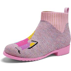 IceUnicorn Girls Chelsea Boots Knit Sock Ankle Boots Slip On Short Booties Girls Low Heel Boots for Little Kid/Big Kid