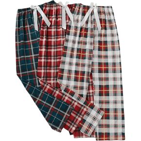 Women's 3 Piece Bowknot Plaid Print Pajama Pants Elastic Waist Lounge Pants Sleepwear