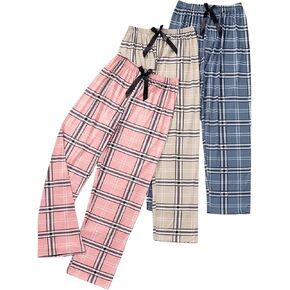 Verdusa Women's 3pcs Plaid Pajama Pants Bow Elastic Waist Pj Lounge Bottoms