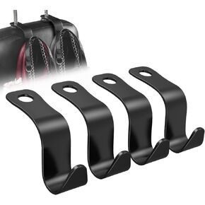 Car Seat Headrest Hook, 4 Pack Car Storage Headrest Hanger Holder Hooks Organizer, Universal Vehicle Strong and Durable Backseat Hanger Interior Accessories for Handbag Purse and Bag Black