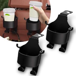 2 PCS Multifunctional Hooks for Car Seat Back, Back Seat Cup Holder with Hooks, 3 in 1 Durable Materials Seat Headrest Cup Holder Hook, Universal for Most Cars Trucks SUVs (Black)