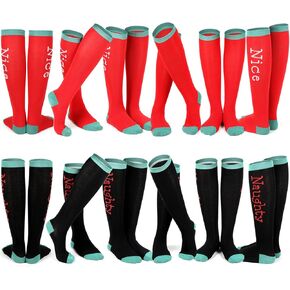 Tarpop 12 Pairs Christmas Naughty or Nice Socks Christmas Knee Sock Black Naughty and Red Nice Sock Unisex Stocking Holiday New Year Xmas High Long Sock for Adults Men and Women