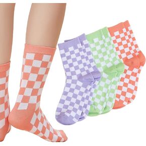 Cute Women Ankle Cotton Socks Checkerboard Plaid Cartoon Boot Animal Multicolor White Black Teen Girl Sock 3 or 6 Paris