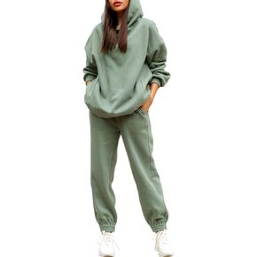 Linsery Sport Hoodie with Jogger Sweatpants Tracksuit Hooded 2 Piece Workout Set Sweatshirt Matching Jogging Suit Green XL