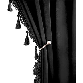 Black Blackout Velvet Curtains 84 inches Long Black Out Curtains for Bedroom Windows Rod Pocket Curtains & Drapes with Tassels Soundproof Thermal Curtains for Living room 2 Panels Set 52" x 84"