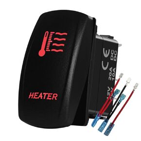 12V 24V Dual RED Led Heater Rocker Switch with Wires 5 PIN ON-Off Toggle Switch for Car Boat Tractor Trailer Van Side by Side Dash
