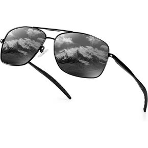 Polarized Square Aviator Sunglasses for Men Women, Pilot Style Durable Metal Frame with Spring Hinges, UV400