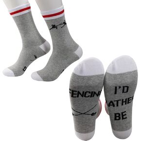 PXTIDY 2 Pairs Fencing Socks Fencer Gifts I'd Rather Be Fencing Novelty Crew Socks Funny Fencing Gift