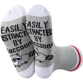 PWHAOO 1 Pair Funny Raccoon Socks Easily Distracted By Raccoons Socks Raccoon Themed Gift Raccoon Lover Socks