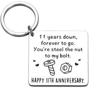 11th Anniversary Steel Gifts - 11 Year Anniversary Wedding Gifts for Him Her Anniversary Keychain for Husband Wife Steel Gifts for 11th Anniversary Wedding Birthday Gift for Couples Anniversary Idea