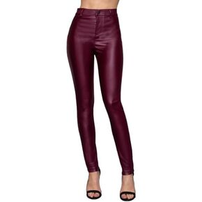 Khanomak Faux Leather High Waist PU Long Hip Push Up Shaping Leather Pants