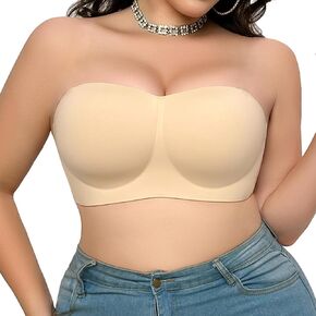 Strapless Push-Up Bra for Women with Convertible Straps, Padded Underwire Bandeau Bra, Back-Smoothing Full Support
