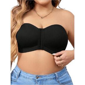 Women's Plus Size Front Closure Strapless Bra Wireless Padded Bandeau Bralette