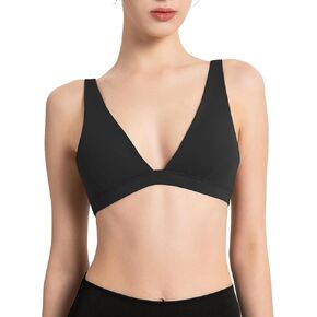 INIBUD Sports Bra for Women V-Neck Triangle Bralettes with Open Back Push Up Workout Top Padded Light Support