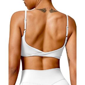 QUOJIZY Backless Sports Bra Workout Tops for Women Built in Bra Square Neck Crop Tank Top Yoga Bra Twist Back Cami