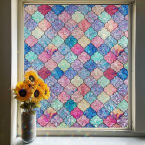 FEOMOS Stained Glass Window Film, Rainbow Decorative Window Privacy Film with No-Glue, Static Cling Window Glass Covering Window Tint Sticker for Home Decor & Heat Blocking, 23.6 x 78.7 Inches