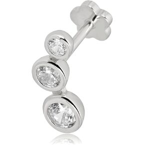 AVORA 14K Gold Graduated 3 Stone Simulated Diamond CZ Curved Bar Cartilage Piercing Flat Back Earring Body Jewelry (18 Gauge)