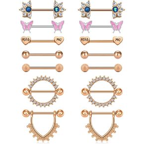 D.Bella 14G Nipple Rings Opal CZ Nipplerings Piercing Stainless Steel Nipple Straight Piercing Barbell for Women Girls
