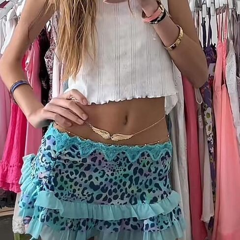 Argeousgor Women Y2K Lace Mini Skirt Low Rise Leopard Half Slip Skirt Contrast Ruffle Flowy Mesh Short Skirt Underskirt in Kuwait