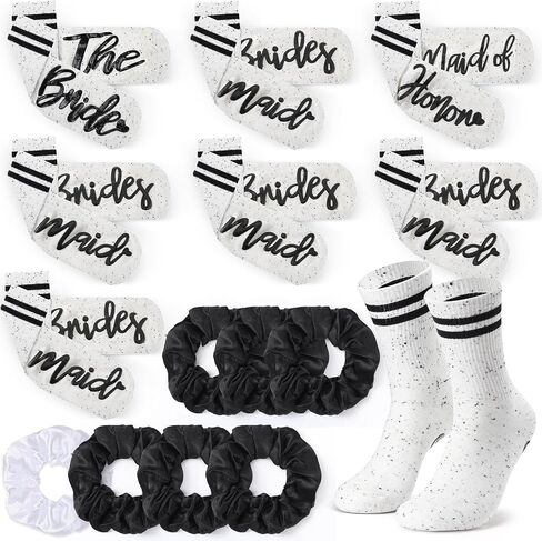 Toulite 7 Pairs Bride Bridesmaid Socks 7 Satin Bridesmaid Scrunchies Women Wedding Gifts Set Bachelorette Party Favors in Kuwait