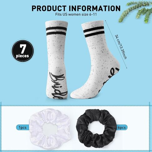 Toulite 7 Pairs Bride Bridesmaid Socks 7 Satin Bridesmaid Scrunchies Women Wedding Gifts Set Bachelorette Party Favors in Kuwait
