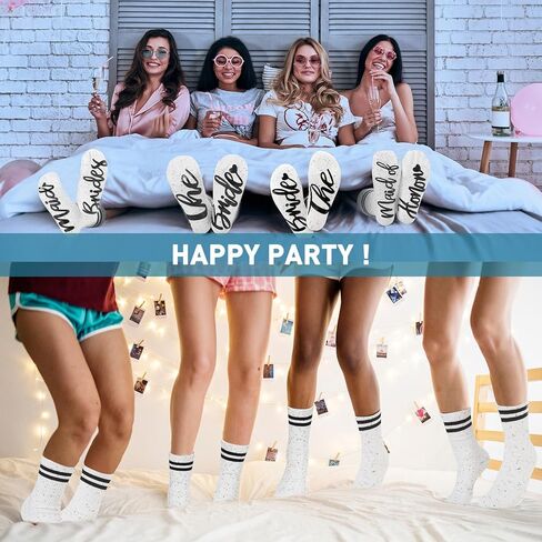 Toulite 7 Pairs Bride Bridesmaid Socks 7 Satin Bridesmaid Scrunchies Women Wedding Gifts Set Bachelorette Party Favors in Kuwait
