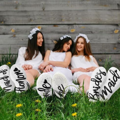 Toulite 7 Pairs Bride Bridesmaid Socks 7 Satin Bridesmaid Scrunchies Women Wedding Gifts Set Bachelorette Party Favors in Kuwait