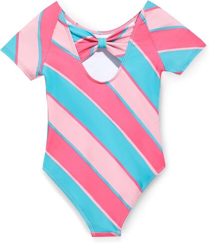 Haloumoning Girls One Piece Swimsuits Kids Short Sleeve Bowknot Backless Bathing Suit Swimwear 5-14 Years in Saudi Arabia
