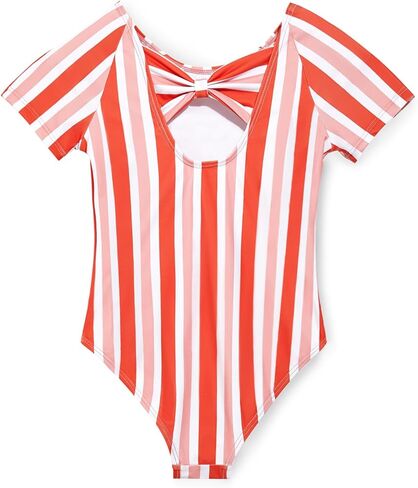 Haloumoning Girls One Piece Swimsuits Kids Short Sleeve Bowknot Backless Bathing Suit Swimwear 5-14 Years in Saudi Arabia