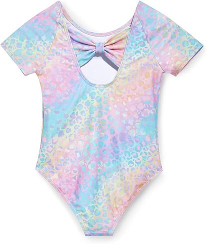 Haloumoning Girls One Piece Swimsuits Kids Short Sleeve Bowknot Backless Bathing Suit Swimwear 5-14 Years in Saudi Arabia