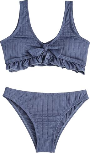 OYOANGLE Girl's Cute 2 Piece Knot Front Ruffle Bikini Sets Swimsuit Bow High Cut Bathing Suits in Saudi Arabia