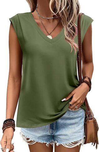 ANRABESS Womens Tank Top V Neck Cap Sleeve Summer Casual Loose Slit Side Sleeveless Tunic Tee Shirts 2025 Trendy Clothes in Saudi Arabia