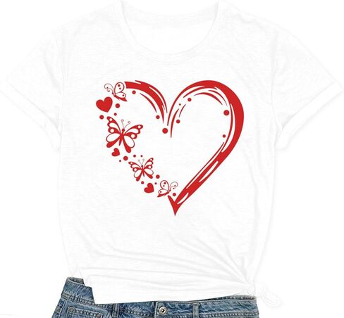Valentines Day Womens Shirts Love Heart Shirt Valentines Day T-Shirt Love Heart Tee Tops in Saudi Arabia