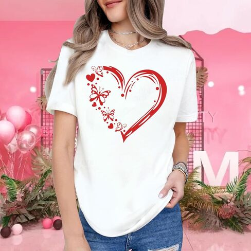 Valentines Day Womens Shirts Love Heart Shirt Valentines Day T-Shirt Love Heart Tee Tops in Saudi Arabia